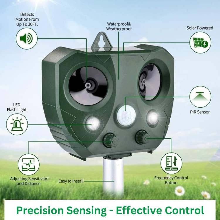 Ultrasonic Pest Repeller with Dual Speakers and LED Flash, 30ft Range