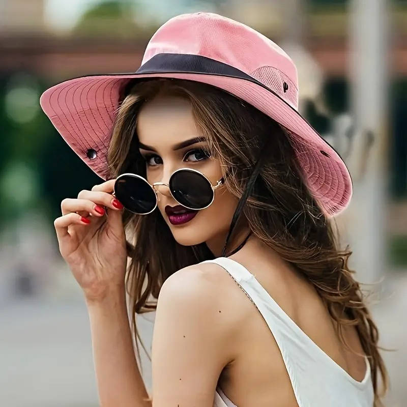 Packable Bucket Hat with UV Protection for Men and Women, Adjustable Chin Strap and Ponytail Opening for Outdoor Activities