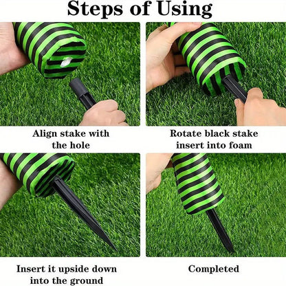 Crashed Witch Yard Stake with Striped Stockings for Halloween Decor
