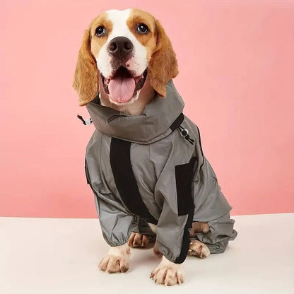 Reflective Waterproof Dog Rain Jacket with Hood and Treat Pocket, M to 5XL