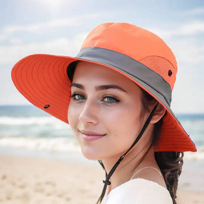 Packable Bucket Hat with UV Protection for Men and Women, Adjustable Chin Strap and Ponytail Opening for Outdoor Activities