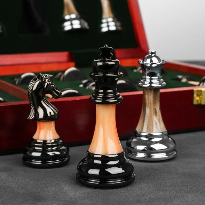 Elegant Metal Chess Collection with Expansive 16.5" Timber Board