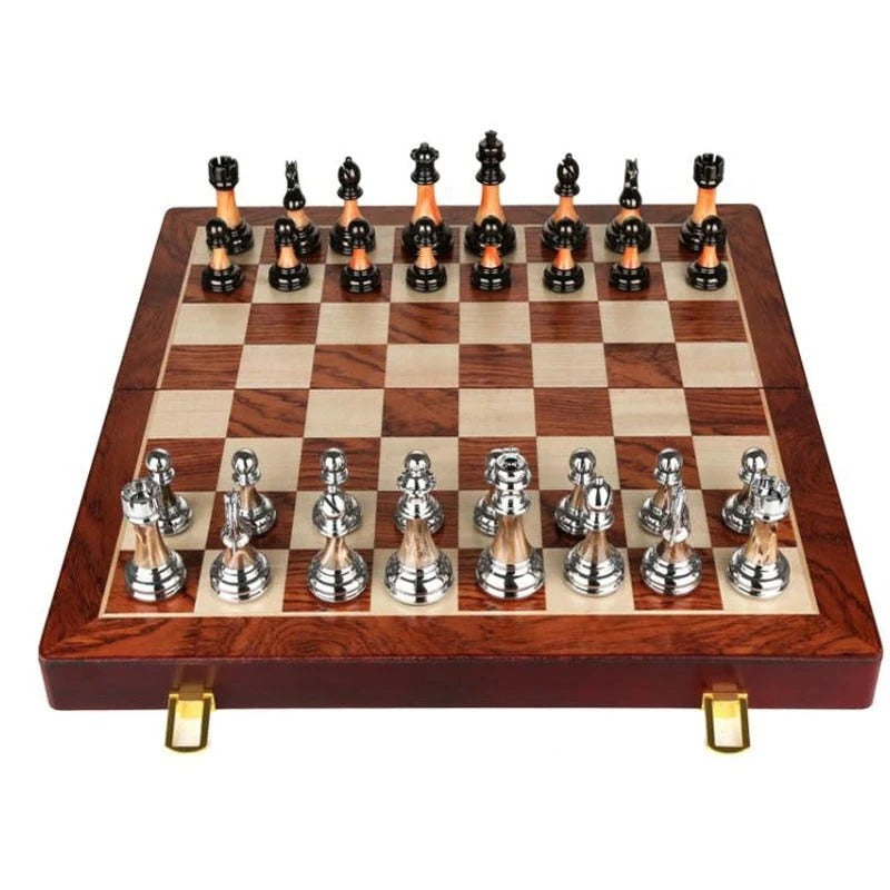 Elegant Metal Chess Collection with Expansive 16.5" Timber Board