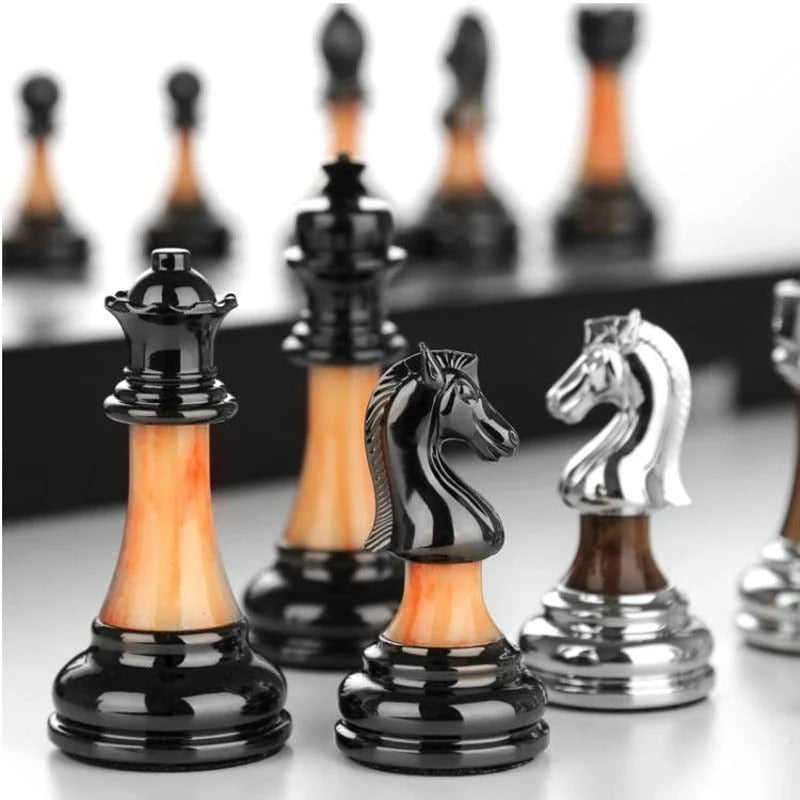 Elegant Metal Chess Collection with Expansive 16.5" Timber Board