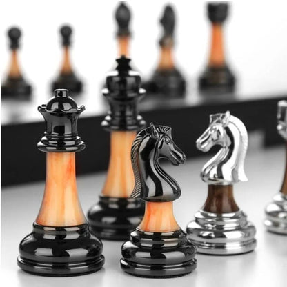 Elegant Metal Chess Collection with Expansive 16.5" Timber Board
