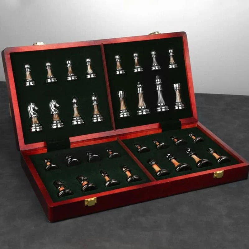 Elegant Metal Chess Collection with Expansive 16.5" Timber Board