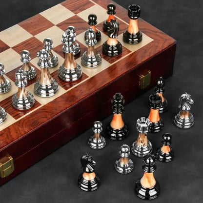 Elegant Metal Chess Collection with Expansive 16.5" Timber Board