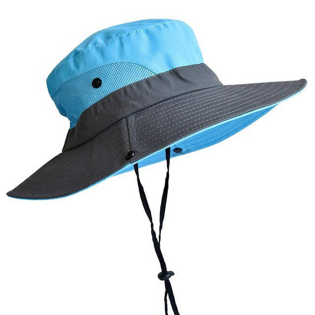 Packable Bucket Hat with UV Protection for Men and Women, Adjustable Chin Strap and Ponytail Opening for Outdoor Activities