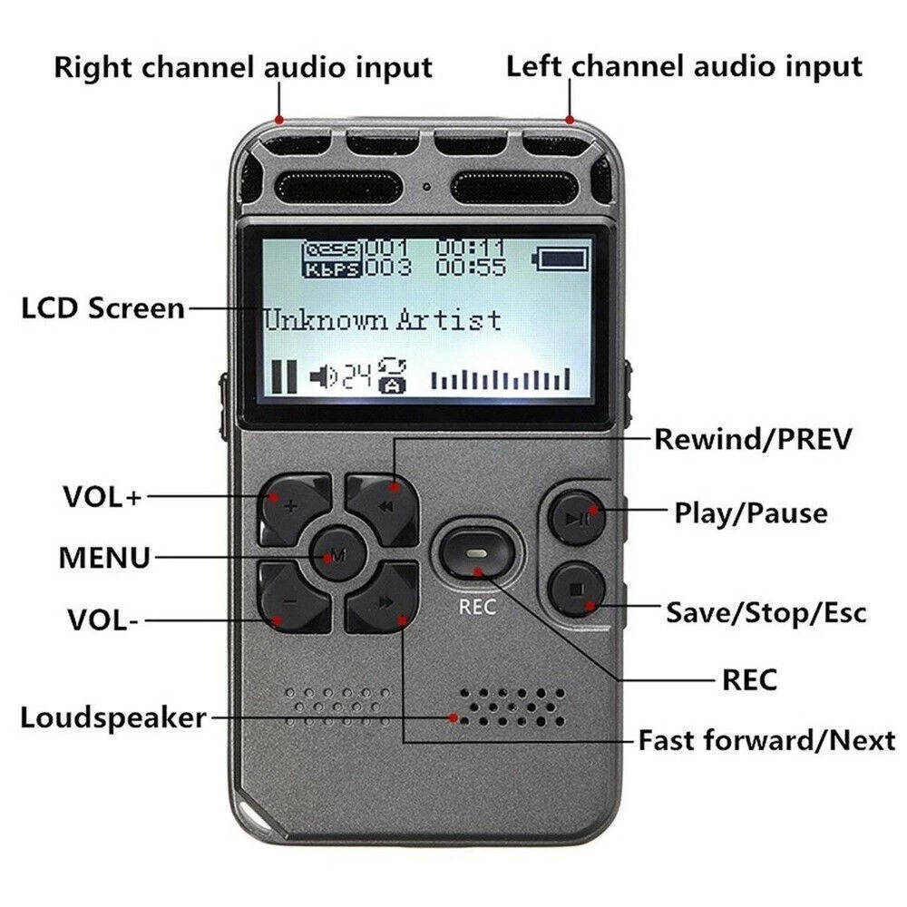 64GB Smart Digital Voice Recorder with MP3 Playback