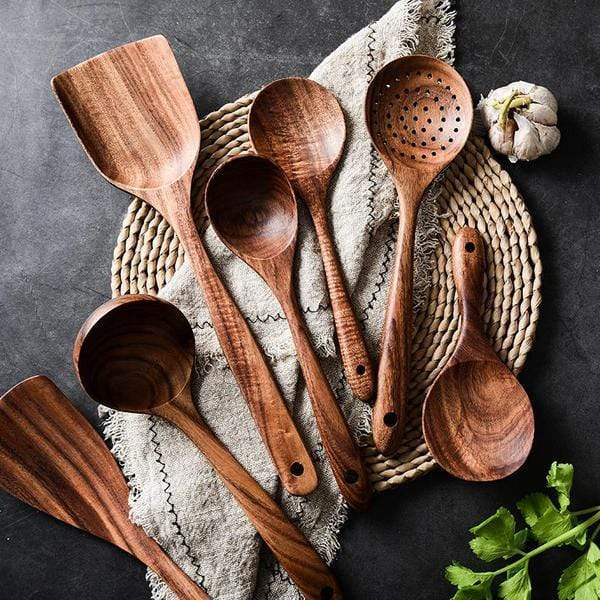 Cooking Utensil Set with 7 Wooden Tools