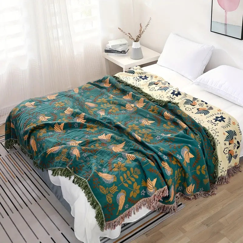 Scandinavian-Inspired Reversible Bird Design Throw Blanket