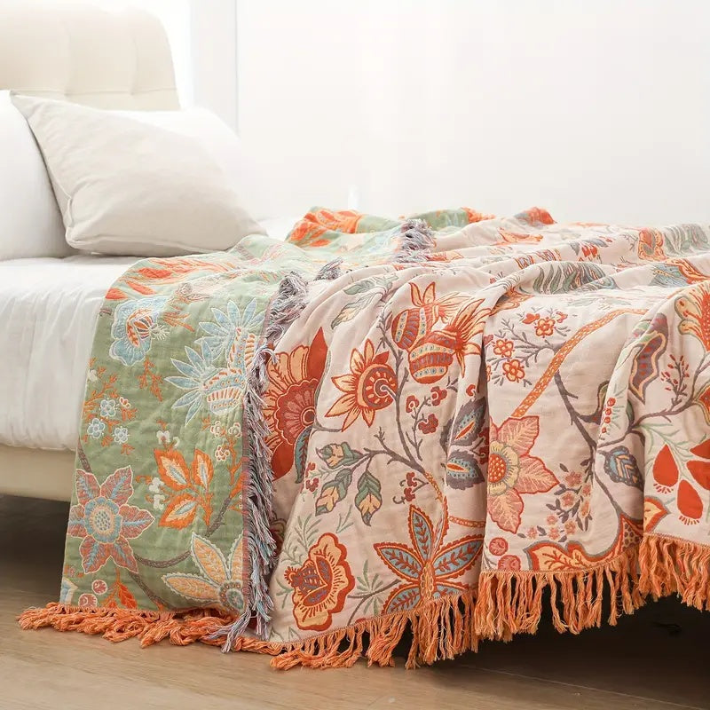 Floral Throw Blanket in Rustic Bohemian Style