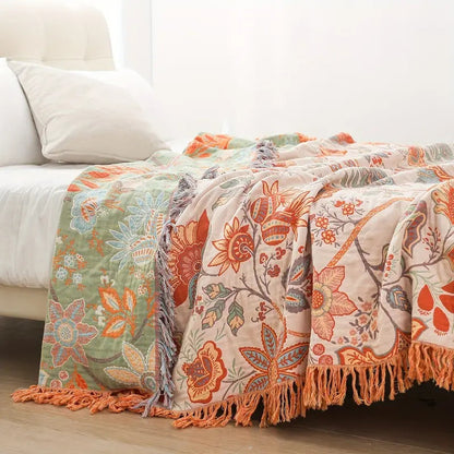 Floral Throw Blanket in Rustic Bohemian Style