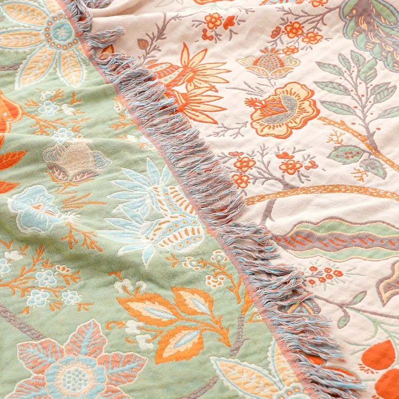 Floral Throw Blanket in Rustic Bohemian Style