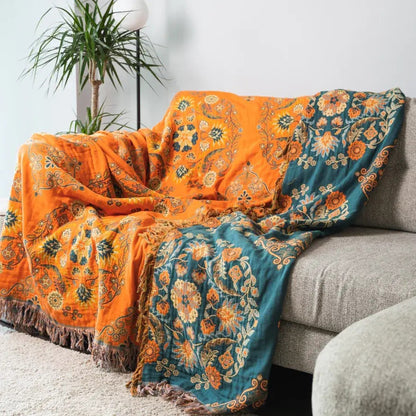 Reversible Throw Blanket in Marigold Color