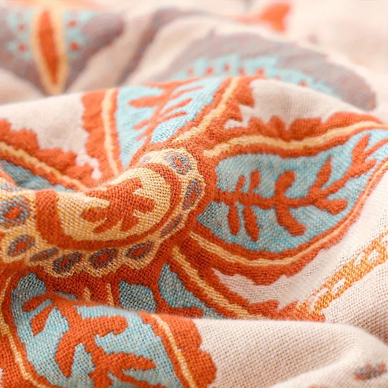 Floral Throw Blanket in Rustic Bohemian Style