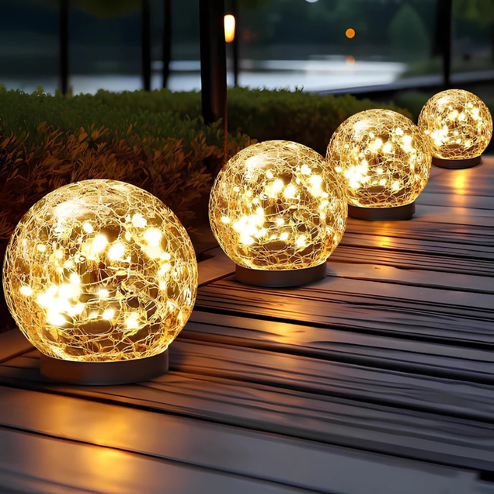 Solar-Powered Garden Globe Lights with Crackle Glass Design