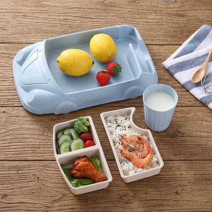 Kids Plate Set Featuring Car Design with Matching Cup