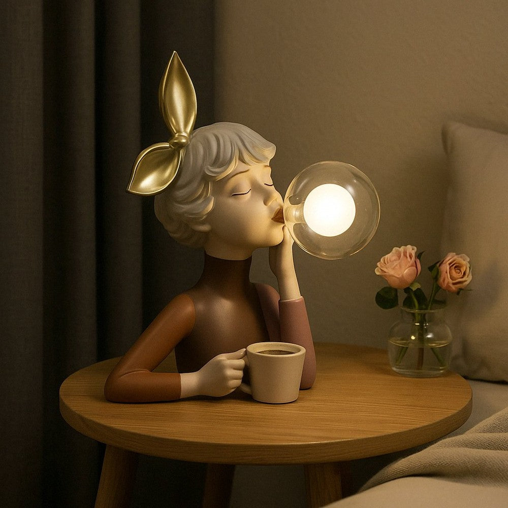Table Lamp with Glowing Bubble Girl Figurine