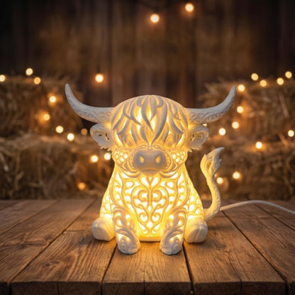 Warm Glow Table Lamp featuring Highland Cow Design