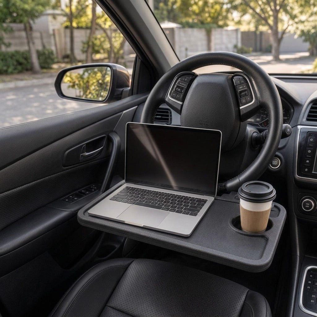 Desk for Car Steering Wheel with Beverage Holder