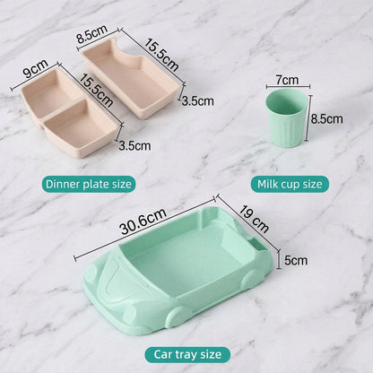 Kids Plate Set Featuring Car Design with Matching Cup