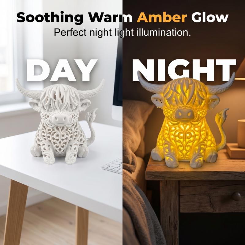 Warm Glow Table Lamp featuring Highland Cow Design