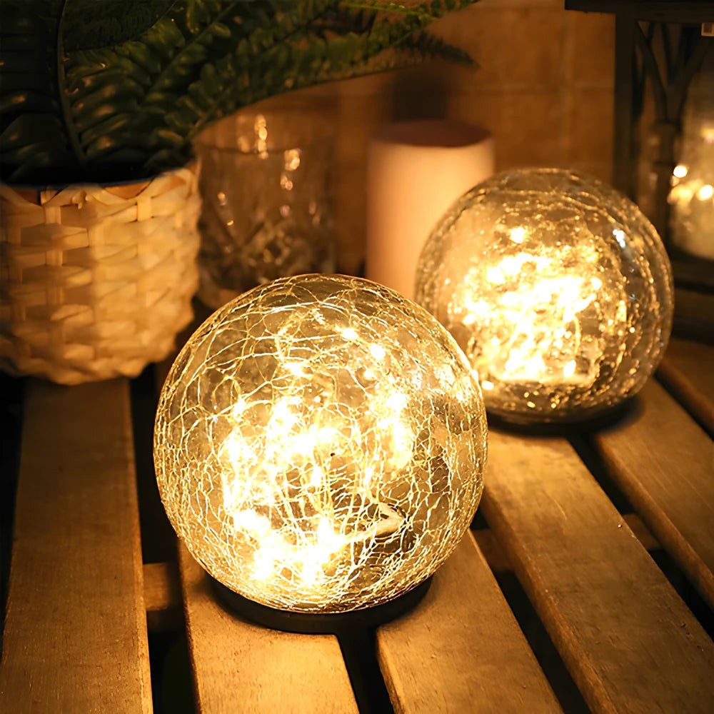 Solar-Powered Garden Globe Lights with Crackle Glass Design