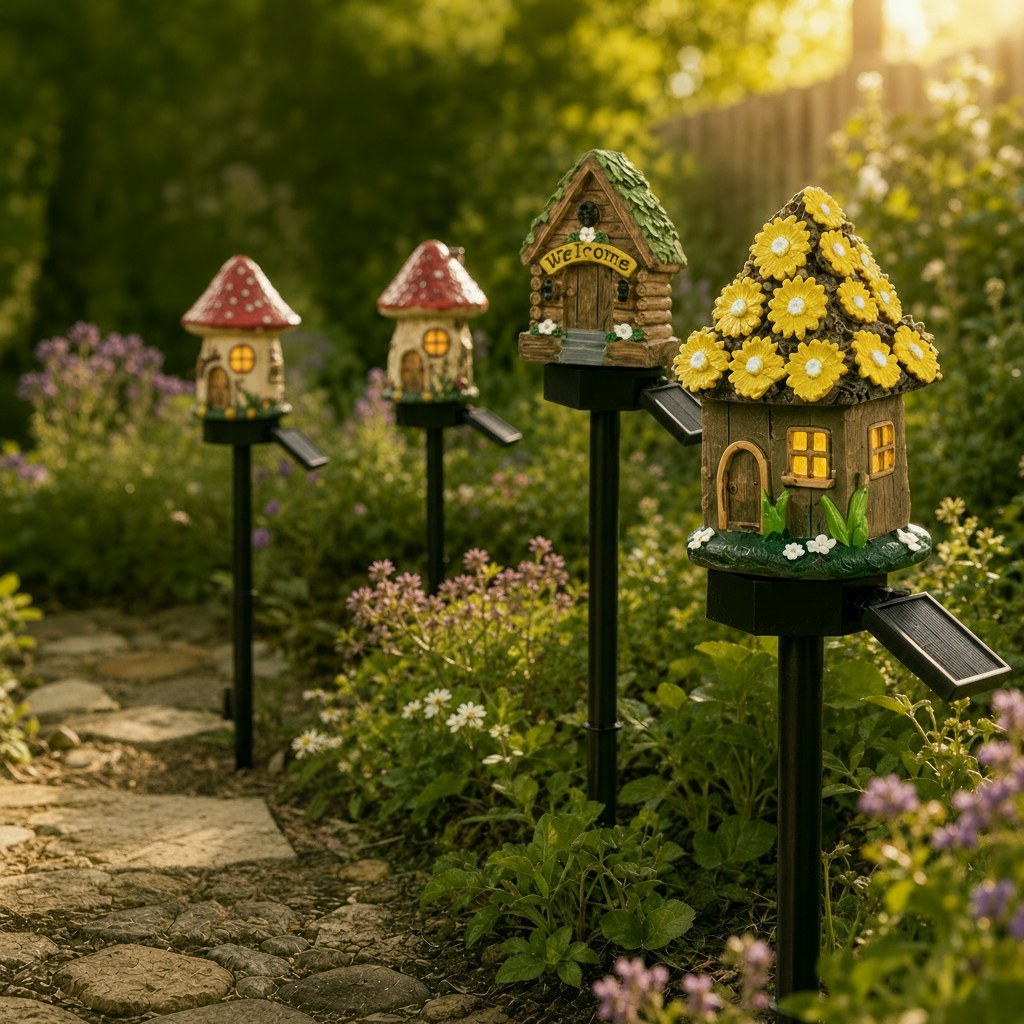 Fairy House Lights for Garden - Solar Powered, Set of 6 Designs