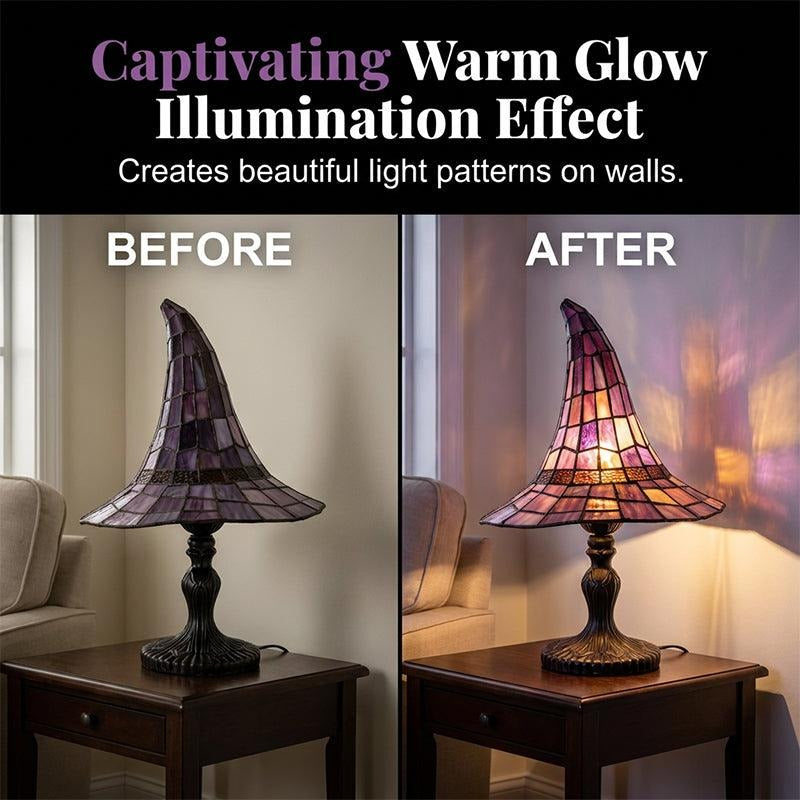 Witch Hat Design Table Lamp with Stained Glass