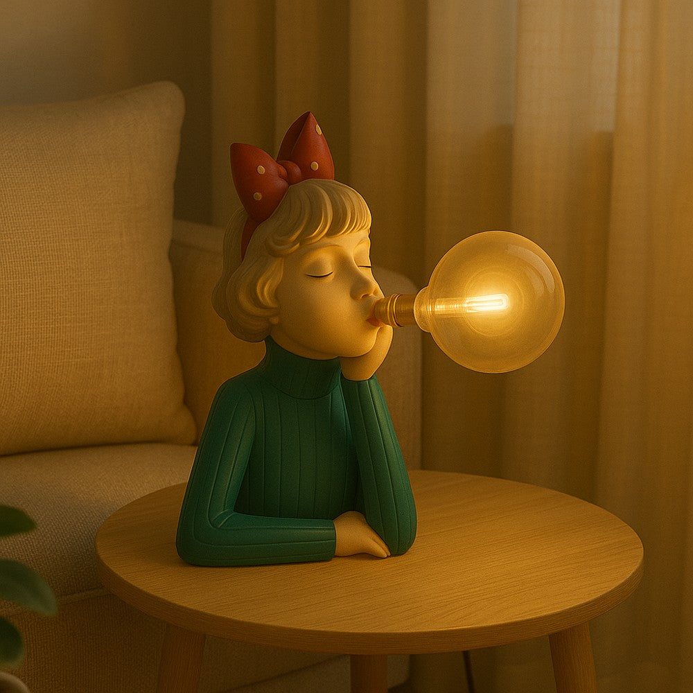 Table Lamp with Glowing Bubble Girl Figurine
