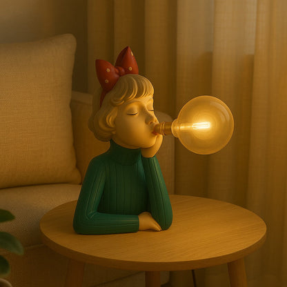 Table Lamp with Glowing Bubble Girl Figurine