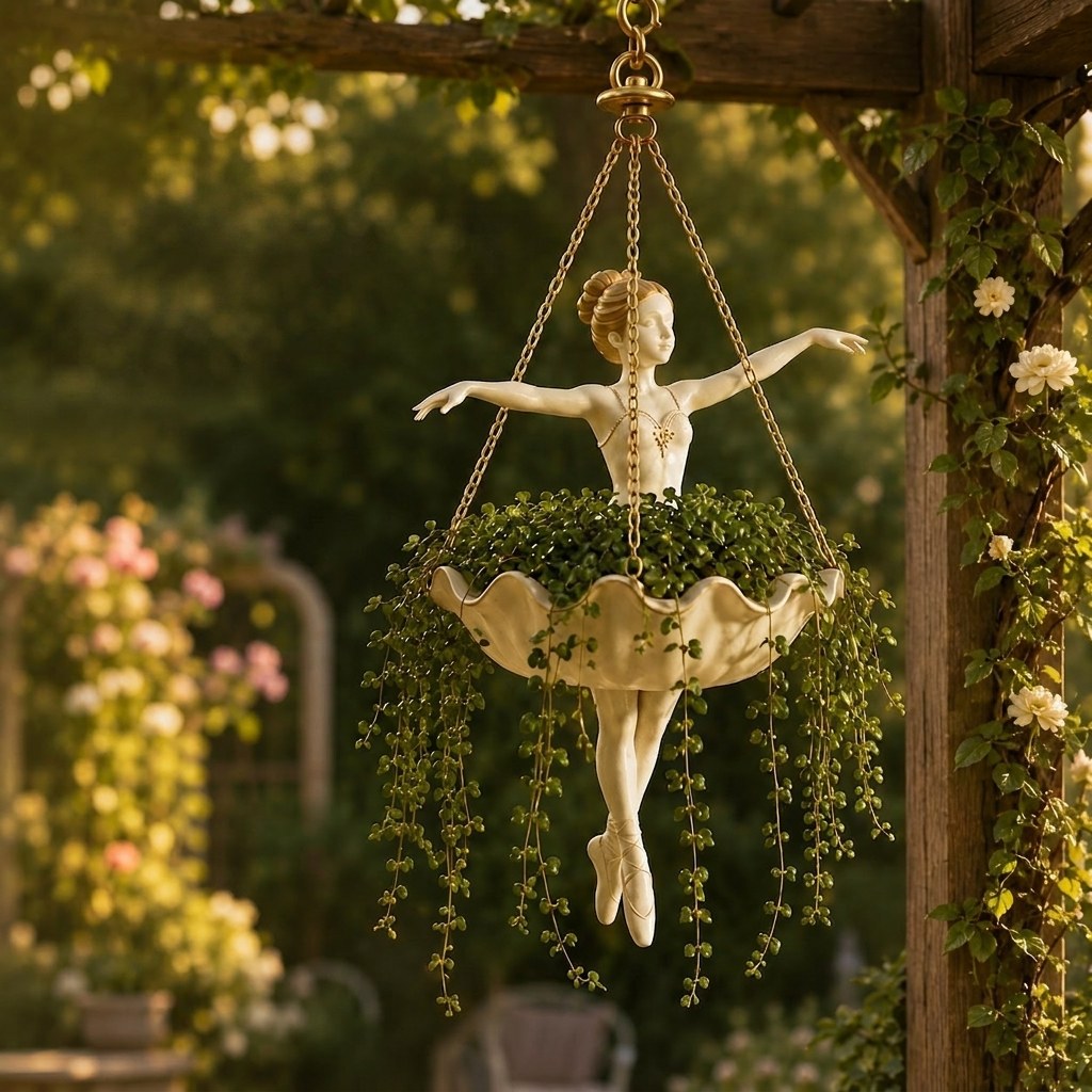 Garden Sculpture of a Ballerina Planter for Hanging Display