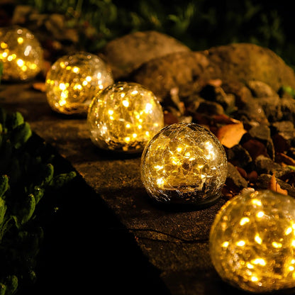 Solar-Powered Garden Globe Lights with Crackle Glass Design