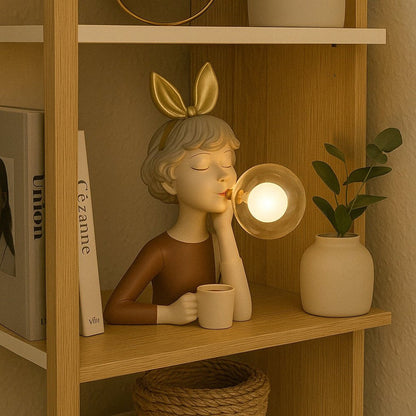 Table Lamp with Glowing Bubble Girl Figurine