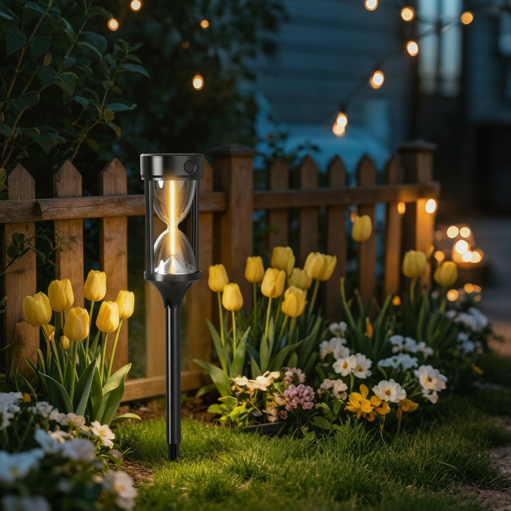 Hourglass-Shaped Solar Lights for Garden Pathways