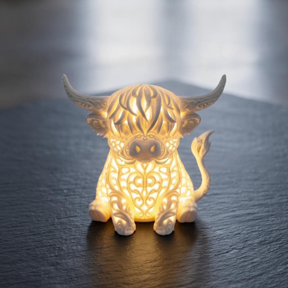 Warm Glow Table Lamp featuring Highland Cow Design