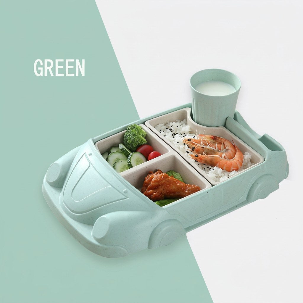 Kids Plate Set Featuring Car Design with Matching Cup