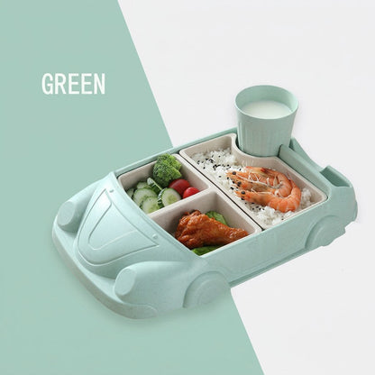 Kids Plate Set Featuring Car Design with Matching Cup