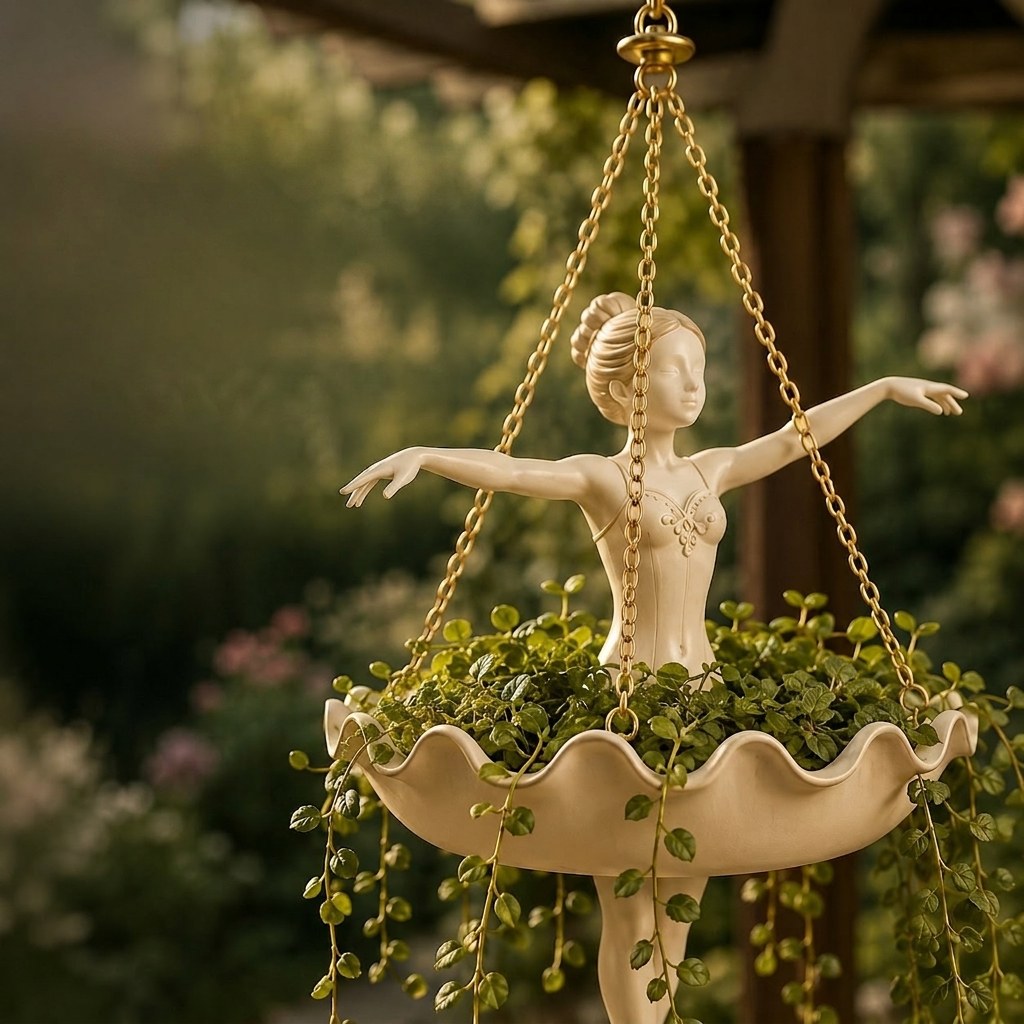 Garden Sculpture of a Ballerina Planter for Hanging Display