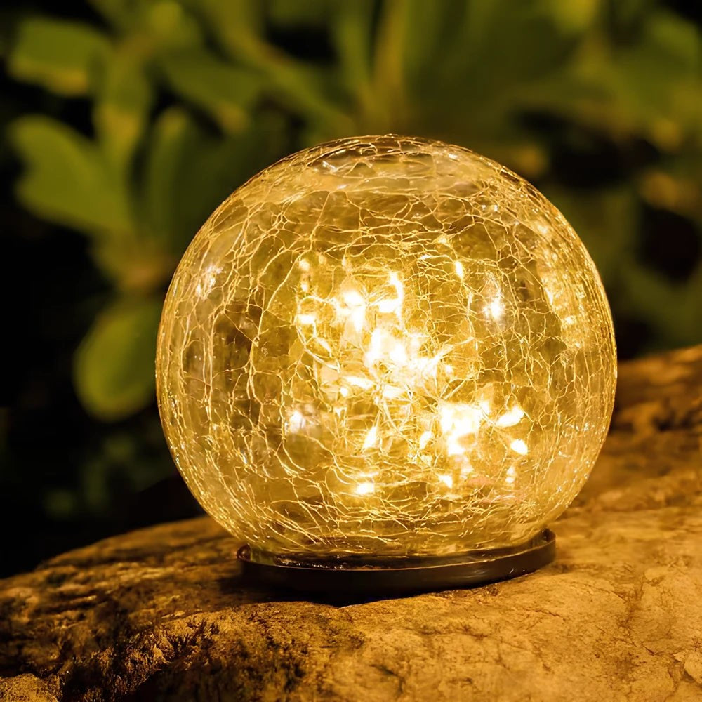 Solar-Powered Garden Globe Lights with Crackle Glass Design