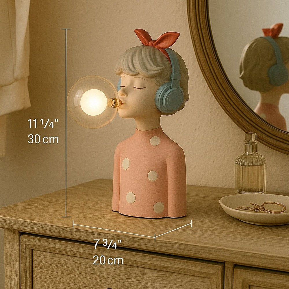 Table Lamp with Glowing Bubble Girl Figurine