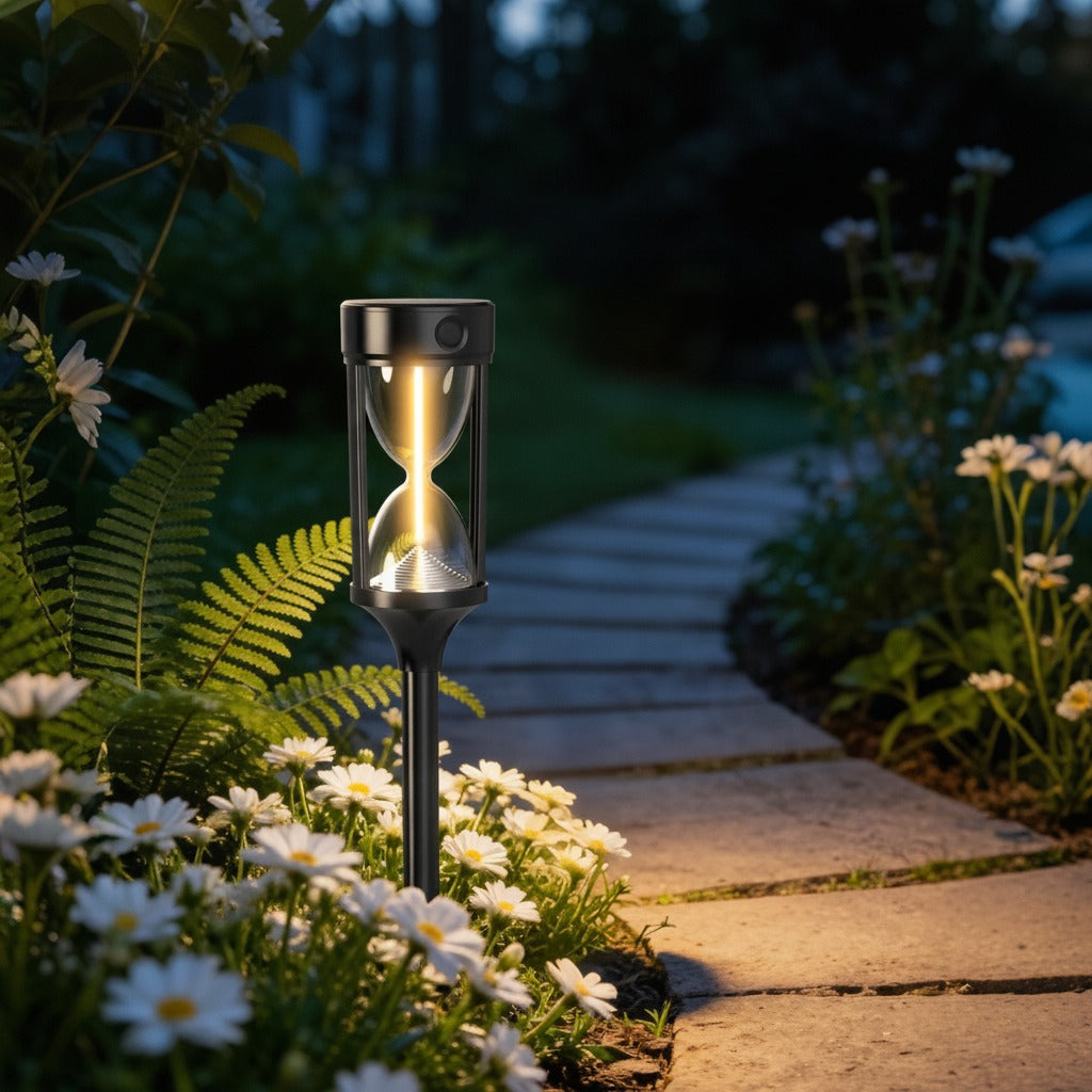 Hourglass-Shaped Solar Lights for Garden Pathways