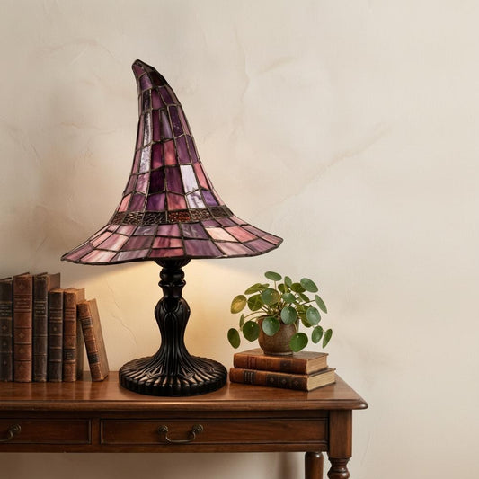Witch Hat Design Table Lamp with Stained Glass