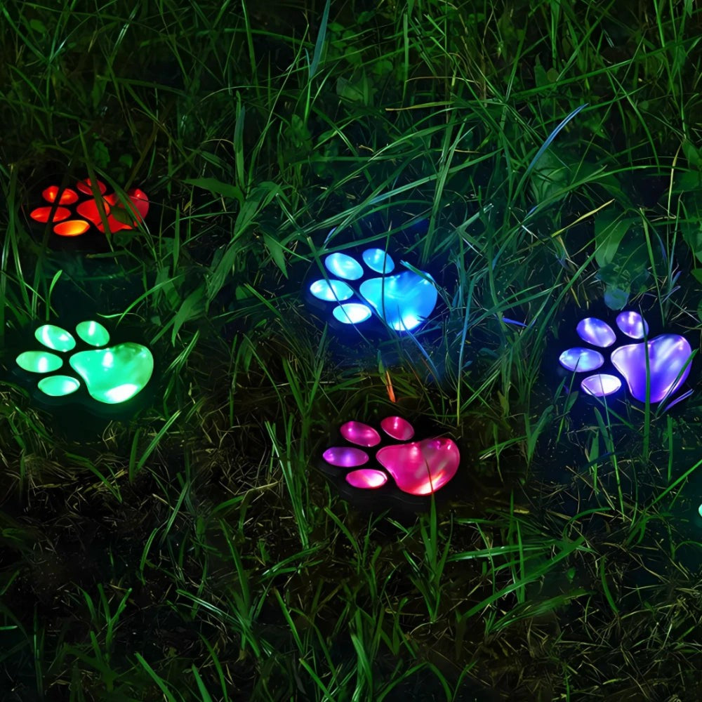 3-Pack Solar Garden Lights with Paw Print Design