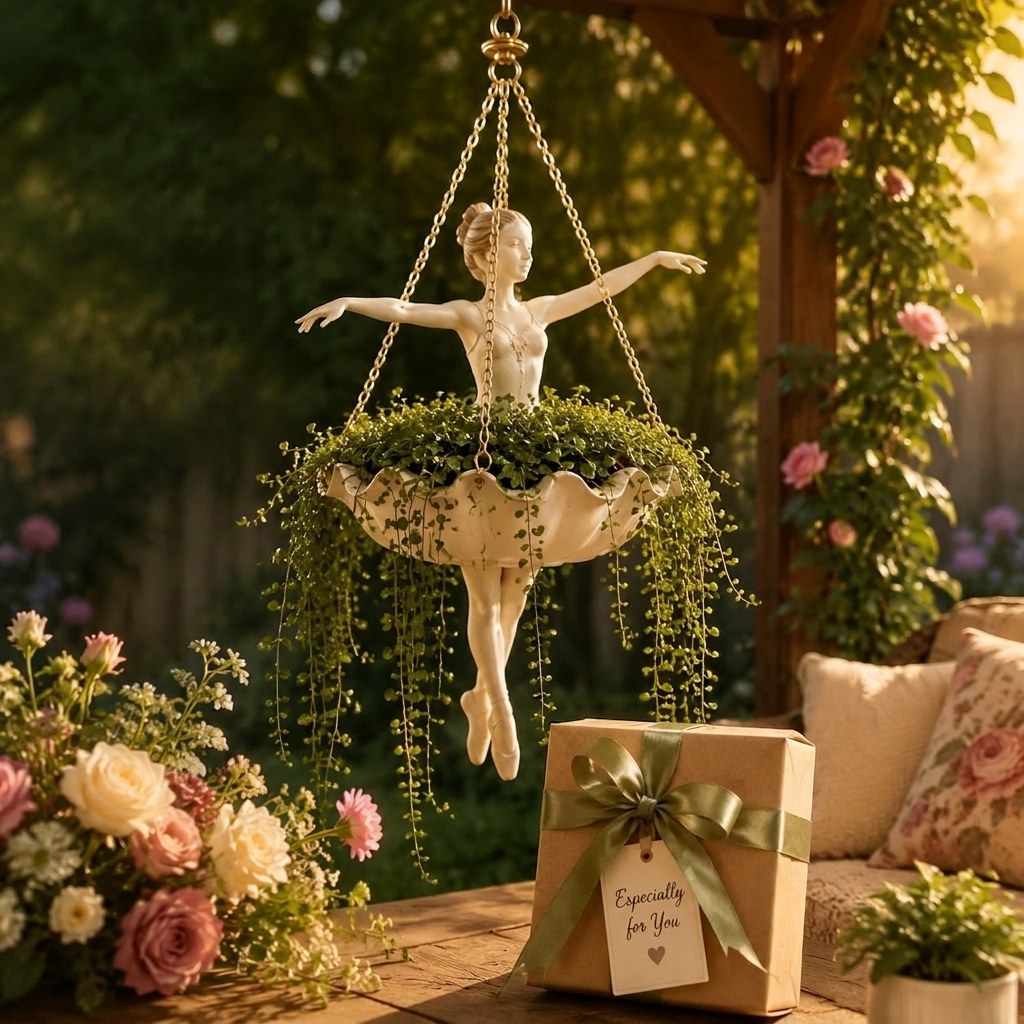 Garden Sculpture of a Ballerina Planter for Hanging Display