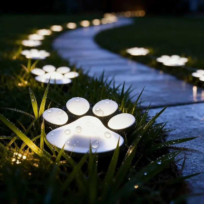 3-Pack Solar Garden Lights with Paw Print Design