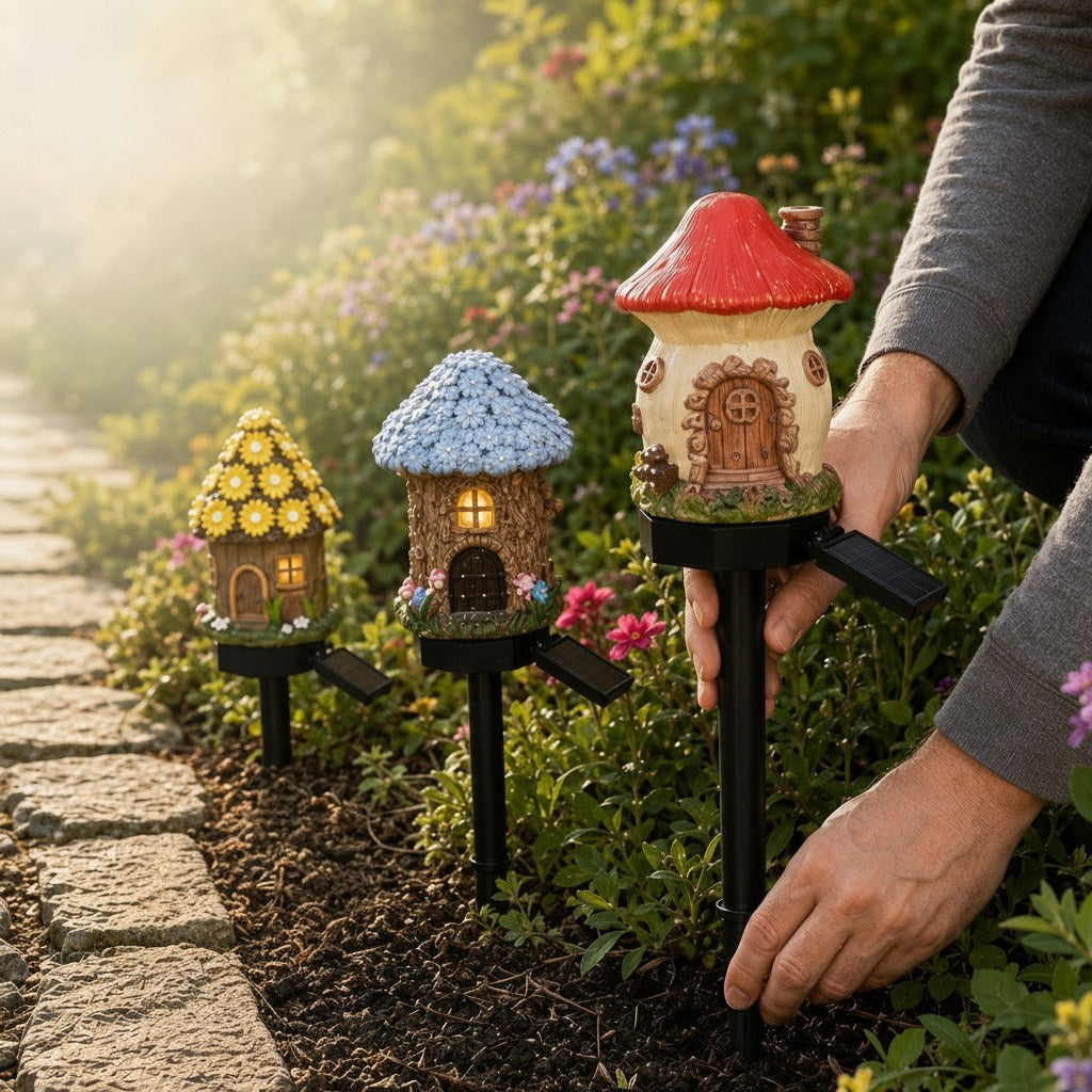 Fairy House Lights for Garden - Solar Powered, Set of 6 Designs