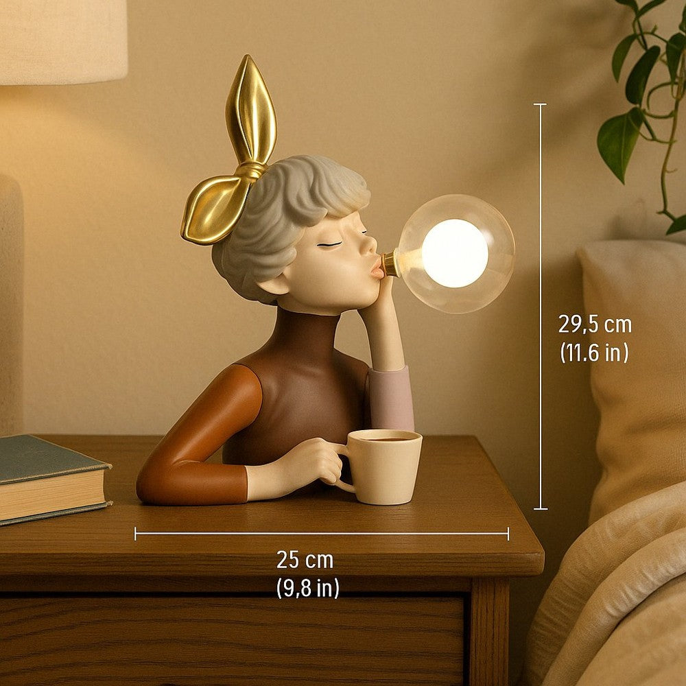 Table Lamp with Glowing Bubble Girl Figurine
