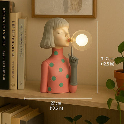 Table Lamp with Glowing Bubble Girl Figurine